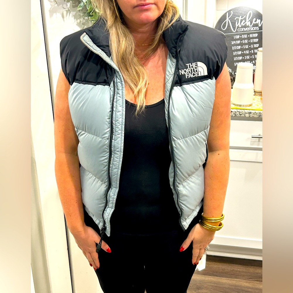 The North Face Women's Light Blue and Black Puffer Vest